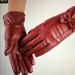 Women leather waterproof driving gloves